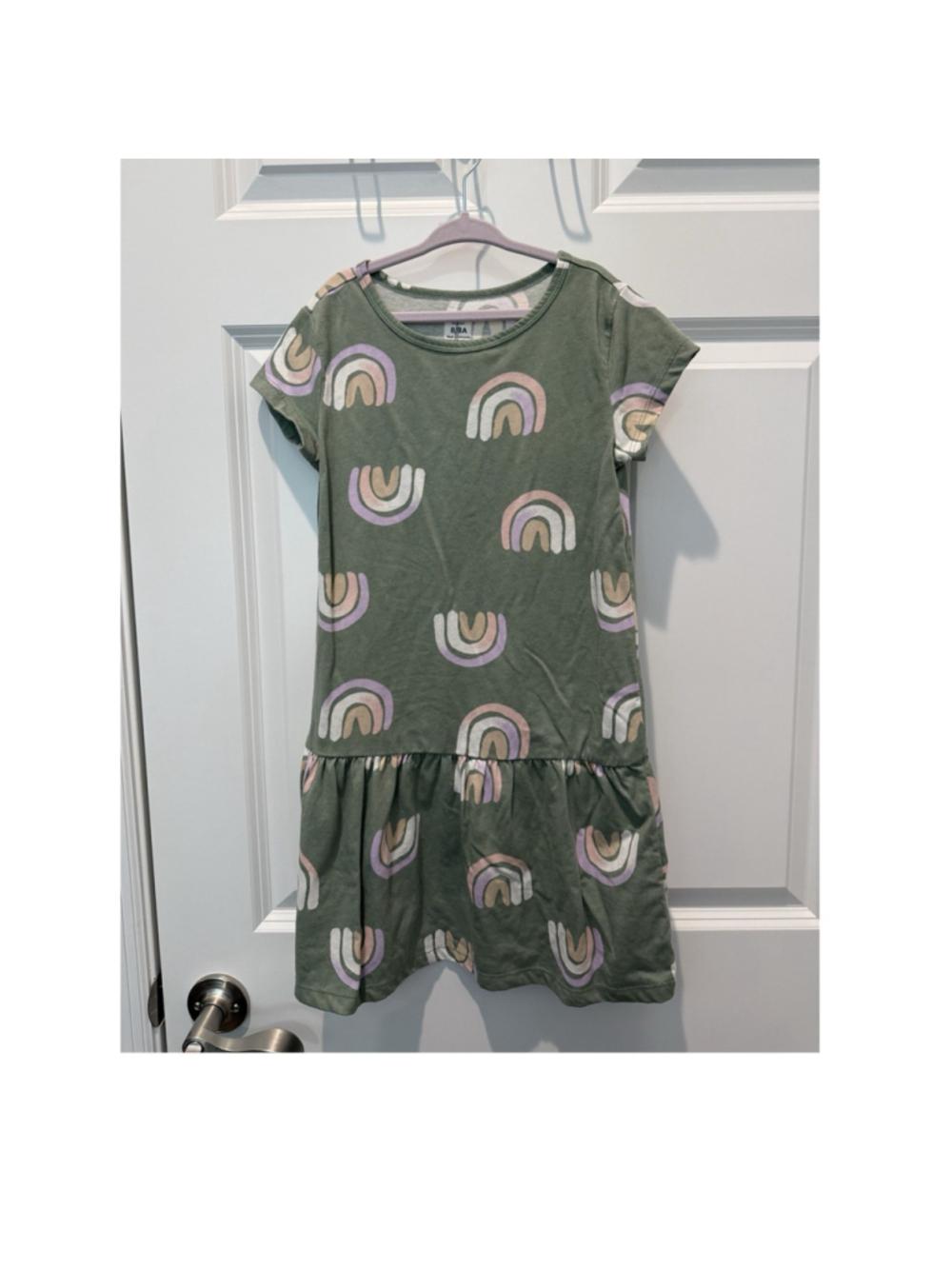 Carter's Kid Girls 8 Green Rainbow Knit T-Shirt Dress Short Cap Sleeve Knee